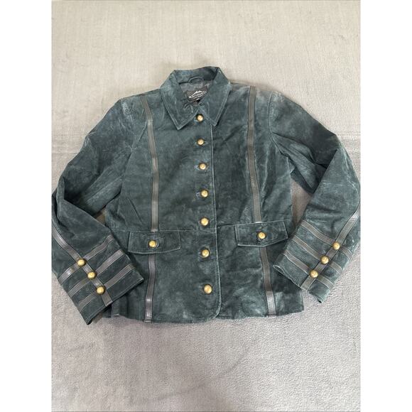 MONTANACO WOMEN'S Military GENUINE LEATHER (SUEDE) DARK GREEN JACKET SIZE XL - Picture 4 of 9
